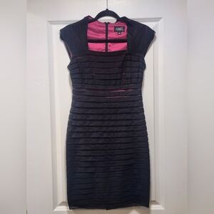 Adrianna Papell Black and Pink Cap-Sleeve Sheath Dress